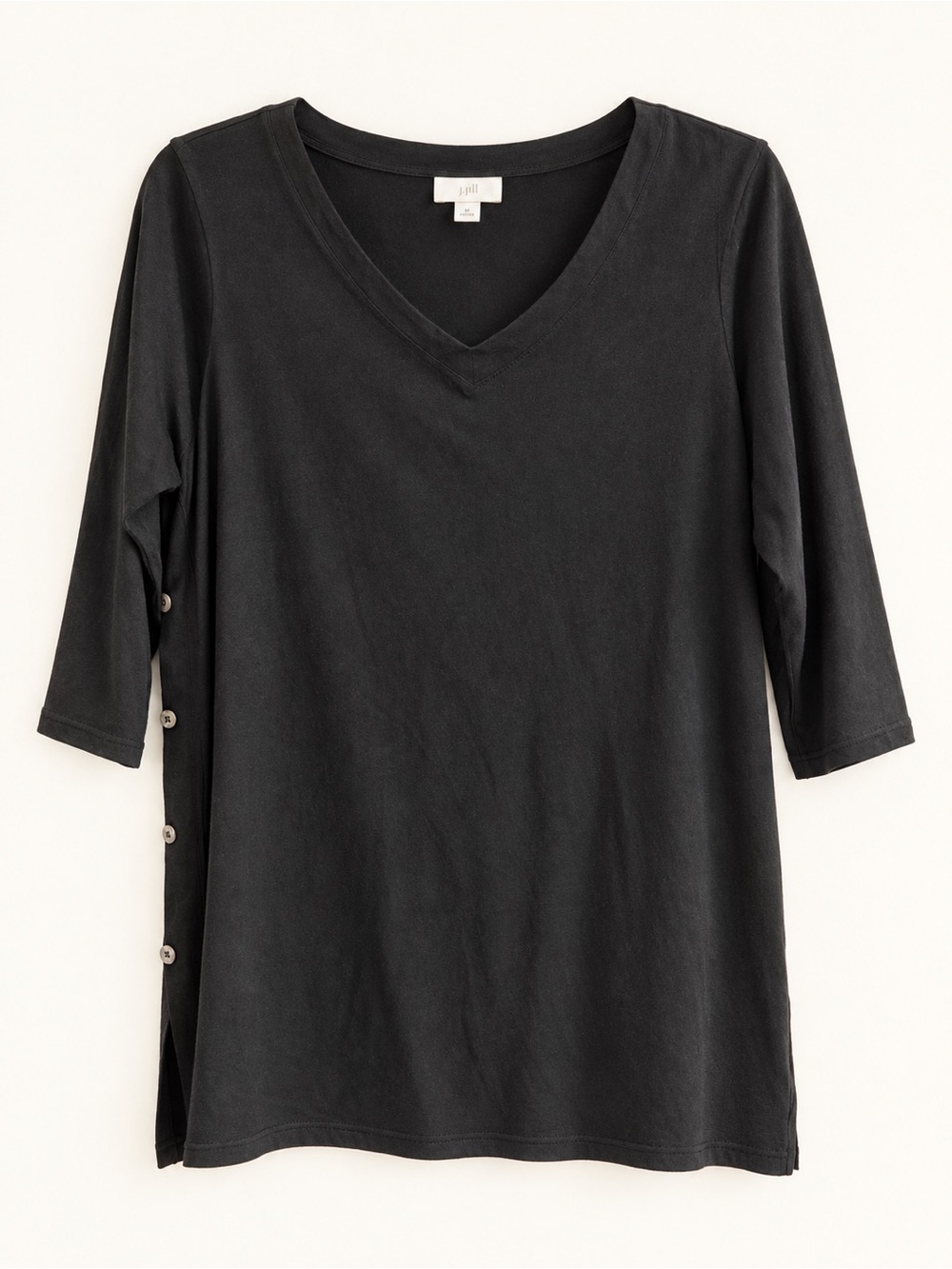 J. Jill Black V-Neck 3/4 Sleeve Tunic Top with Side Buttons